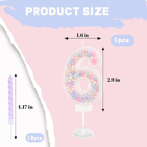 Birthday Candles, Number 7 Candles for Cake with 12 Pcs Rainbow Pearl Candles, 3D Macaron Glitter Cake Topper Decoration for Birthday, Anniversary, Wedding, Theme Party (Macaron Glitter, Number 7) in Saudi Arabia