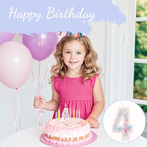 Birthday Candles, Number 7 Candles for Cake with 12 Pcs Rainbow Pearl Candles, 3D Macaron Glitter Cake Topper Decoration for Birthday, Anniversary, Wedding, Theme Party (Macaron Glitter, Number 7) in Saudi Arabia