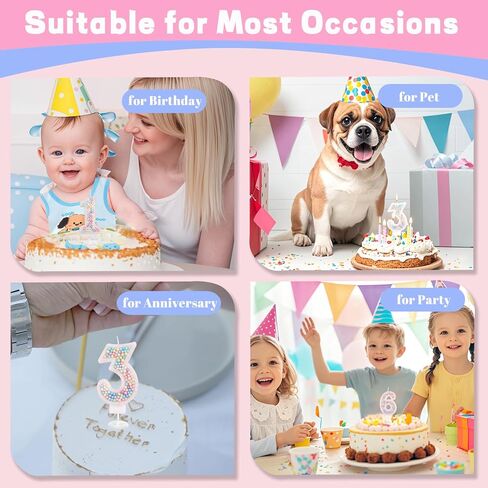 Birthday Candles, Number 7 Candles for Cake with 12 Pcs Rainbow Pearl Candles, 3D Macaron Glitter Cake Topper Decoration for Birthday, Anniversary, Wedding, Theme Party (Macaron Glitter, Number 7) in Saudi Arabia