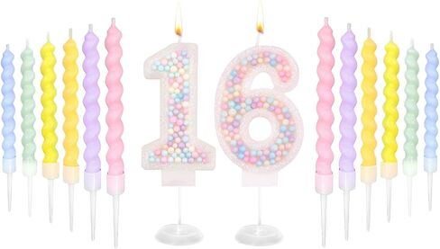 Birthday Candles, Number 7 Candles for Cake with 12 Pcs Rainbow Pearl Candles, 3D Macaron Glitter Cake Topper Decoration for Birthday, Anniversary, Wedding, Theme Party (Macaron Glitter, Number 7) in Saudi Arabia