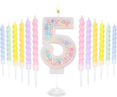 شموع عيد ميلاد ، رقم 7 شموع للكعكة مع 12 PCS شموع قوس قزح لؤلؤة ، ثلاثية الأبعاد معكرون الكعكة توببر الديكور لعيد الميلاد ، الذكرى السنوية ، حفل زفاف ، موضوع (معكرون بريق ، رقم 7) in Kuwait