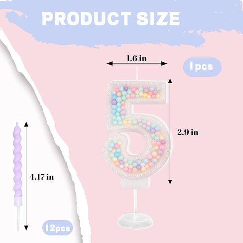 شموع عيد ميلاد ، رقم 7 شموع للكعكة مع 12 PCS شموع قوس قزح لؤلؤة ، ثلاثية الأبعاد معكرون الكعكة توببر الديكور لعيد الميلاد ، الذكرى السنوية ، حفل زفاف ، موضوع (معكرون بريق ، رقم 7) in Kuwait