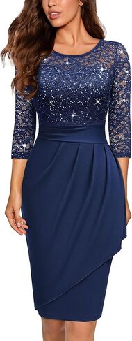 Miusol Women's Elegant Scoop Neck Glitter Sequin Lace Cocktail Party Dress in Kuwait