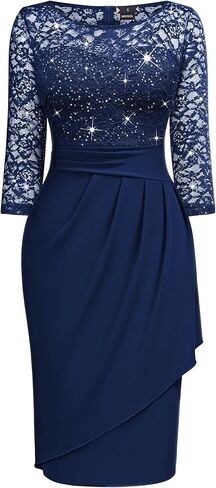 Miusol Women's Elegant Scoop Neck Glitter Sequin Lace Cocktail Party Dress in Kuwait