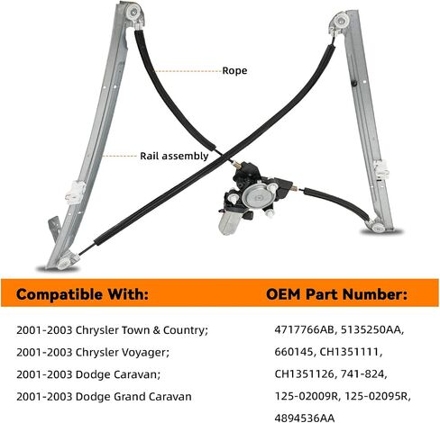New 1pc Front Passenger (Right) Side Power Window Regulator With Motor Assembly Compatible with 01-03 Town & Country Voyager Caravan Grand Caravan MPV in Saudi Arabia