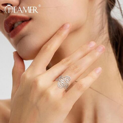 TEAMER Vintage Filigree Flower Ring Stainless Steel Elegant Flower Ring Wedding Band Ring for Women in Saudi Arabia