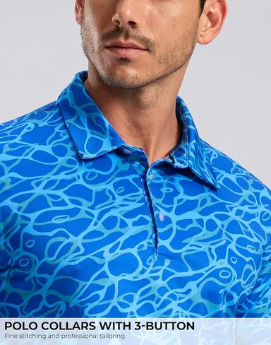 Men's Golf Shirt Short Sleeve Dry Fit Polo Moisture Wicking Print Collared Golf Shirts for Men Casual Lightweight in Saudi Arabia