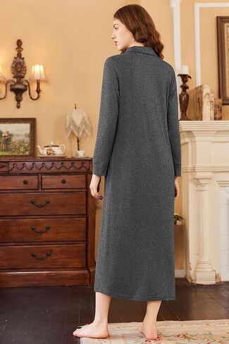 Ekouaer Nightgowns for Women Long Sleeve Sleepshirt Button Nightshirt Plaid Full Length Sleepwear with Pockets S-XXXL in Kuwait