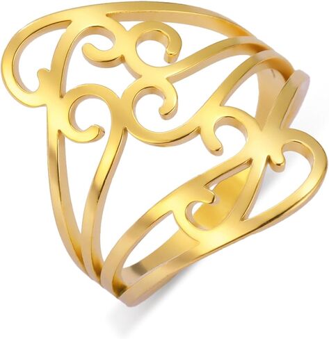 TEAMER Vintage Filigree Flower Ring Stainless Steel Elegant Flower Ring Wedding Band Ring for Women in Saudi Arabia