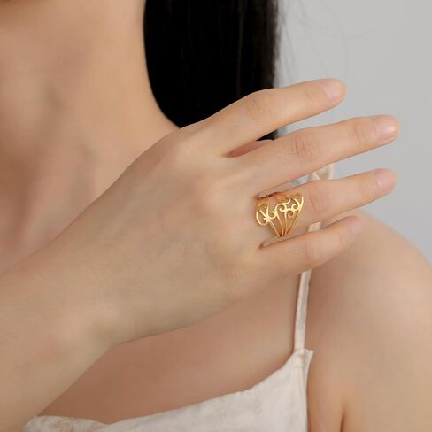 TEAMER Vintage Filigree Flower Ring Stainless Steel Elegant Flower Ring Wedding Band Ring for Women in Saudi Arabia