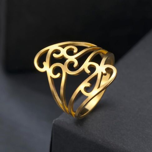 TEAMER Vintage Filigree Flower Ring Stainless Steel Elegant Flower Ring Wedding Band Ring for Women in Saudi Arabia