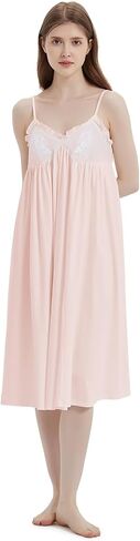VALITY Women's Nightgown Sleeveless Cotton Sleep Dress Lace Spaghetti Strap Sleepshirts Victorian Sleepwear in Saudi Arabia