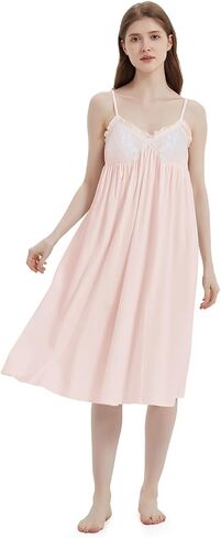 VALITY Women's Nightgown Sleeveless Cotton Sleep Dress Lace Spaghetti Strap Sleepshirts Victorian Sleepwear in Saudi Arabia