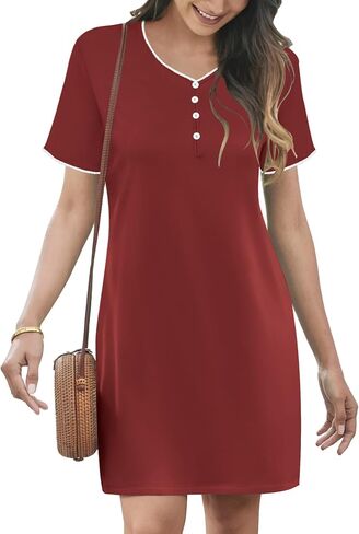 Ekouaer Sleep Shirts for women Nightgown Short Sleeve Night Shirts V Neck Casual Print Sleepwear Dress S-2XL in Saudi Arabia