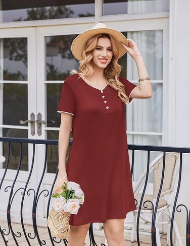 Ekouaer Sleep Shirts for women Nightgown Short Sleeve Night Shirts V Neck Casual Print Sleepwear Dress S-2XL in Saudi Arabia
