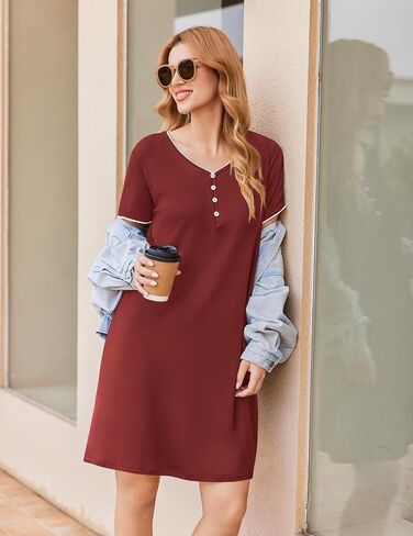 Ekouaer Sleep Shirts for women Nightgown Short Sleeve Night Shirts V Neck Casual Print Sleepwear Dress S-2XL in Saudi Arabia