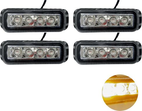 4 pcs 4" x 1.5" Rectangle LED Amber Strobe Light, 4 LED 12W IP65 Waterproof, Super Bright High Powered Strobe for Towing 6 Flash Patterns (Built in Flasher) Surface Mount 10V-30V in Saudi Arabia