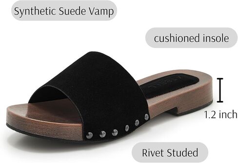 Womens's Wooden Style Block Heel Sandal Open Toe Platform Clogs Rivet Studed Slip On Summer Mules in Kuwait