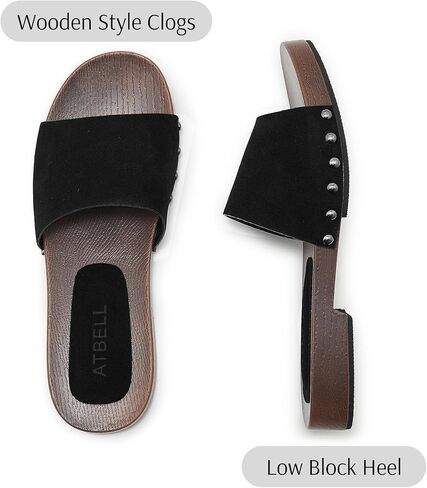 Womens's Wooden Style Block Heel Sandal Open Toe Platform Clogs Rivet Studed Slip On Summer Mules in Kuwait