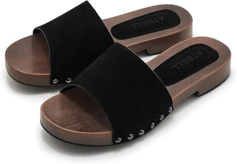 Womens's Wooden Style Block Heel Sandal Open Toe Platform Clogs Rivet Studed Slip On Summer Mules in Kuwait