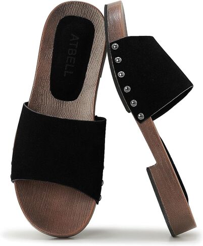 Womens's Wooden Style Block Heel Sandal Open Toe Platform Clogs Rivet Studed Slip On Summer Mules in Kuwait