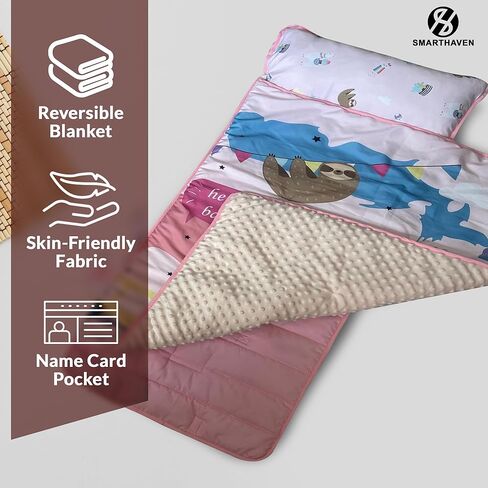 Toddler Nap Mat Set with Removable Pillow - Ultra Soft Slumber Nap Mats for Preschool, Roll-Up Toddler Sleeping Bag for Preschool & Daycare - 50"x20" Cozy and Portable (Many Cars) in Kuwait