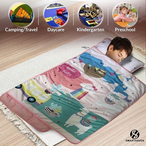 Toddler Nap Mat Set with Removable Pillow - Ultra Soft Slumber Nap Mats for Preschool, Roll-Up Toddler Sleeping Bag for Preschool & Daycare - 50"x20" Cozy and Portable (Many Cars) in Kuwait