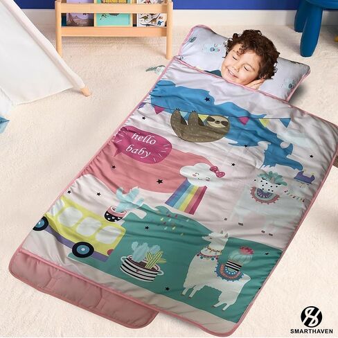 Toddler Nap Mat Set with Removable Pillow - Ultra Soft Slumber Nap Mats for Preschool, Roll-Up Toddler Sleeping Bag for Preschool & Daycare - 50"x20" Cozy and Portable (Many Cars) in Kuwait
