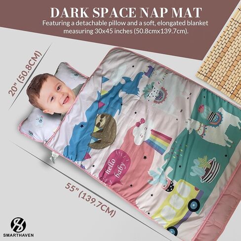 Toddler Nap Mat Set with Removable Pillow - Ultra Soft Slumber Nap Mats for Preschool, Roll-Up Toddler Sleeping Bag for Preschool & Daycare - 50"x20" Cozy and Portable (Many Cars) in Kuwait
