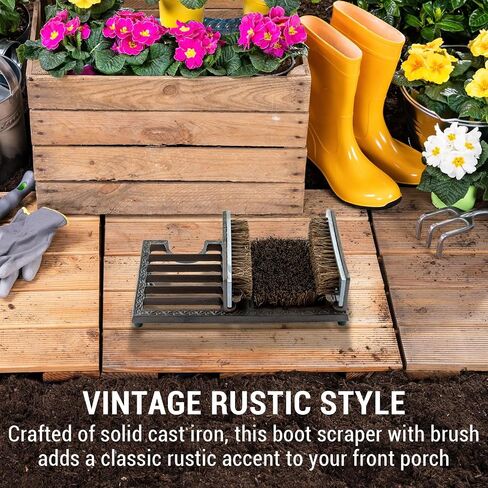 MyGift Dark Coffee Cast Iron Heavy Duty Entryway Doormat Shoe Scraper and Dirt Cleaner Brush with Angled Design and Boot Puller/Outdoor Boot Mud Brush in Kuwait