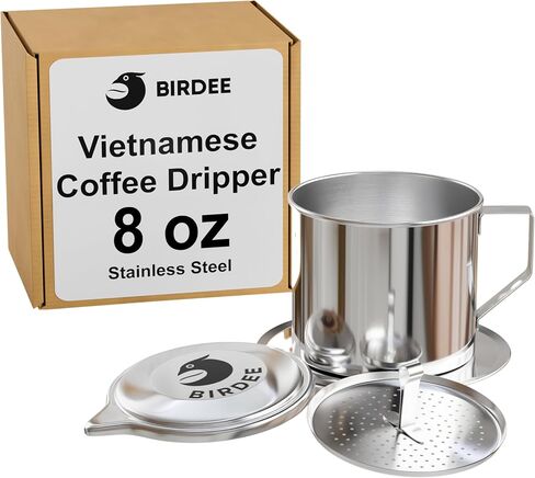 Birdee 12 oz Stainless Steel Vietnamese Coffee Dripper - Large Phin Filter, Durable, Dishwasher Safe - Perfect for Authentic Vietnamese Coffee - Brew Smoothest & Best Coffee in Saudi Arabia