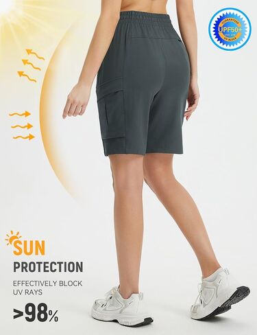 baleaf Women's 9" Cargo Shorts Hiking Water Resistant Pockets Bermuda Lightweight UPF50+ Camping Travel Outdoor in Kuwait
