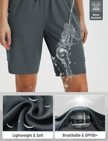 baleaf Women's 9" Cargo Shorts Hiking Water Resistant Pockets Bermuda Lightweight UPF50+ Camping Travel Outdoor in Kuwait