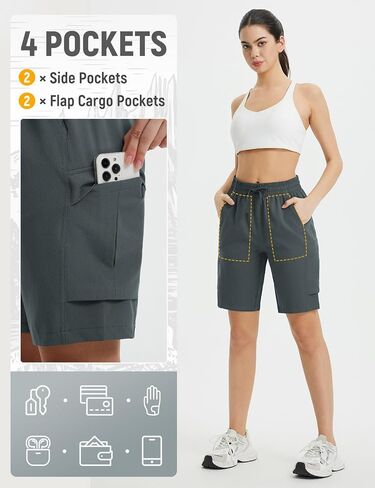 baleaf Women's 9" Cargo Shorts Hiking Water Resistant Pockets Bermuda Lightweight UPF50+ Camping Travel Outdoor in Kuwait