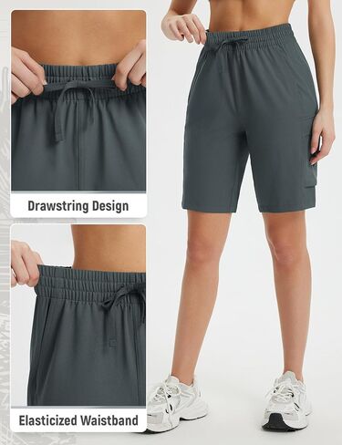 baleaf Women's 9" Cargo Shorts Hiking Water Resistant Pockets Bermuda Lightweight UPF50+ Camping Travel Outdoor in Kuwait