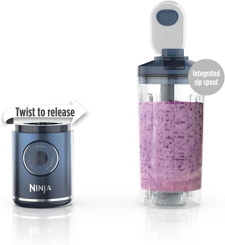 Ninja Blast Max Portable Blender, Twist & Go, 22oz, Navy, BC251NV | Twist & Go removable 22-oz vessel. Auto-iQ Crush & Smoothie programs, cordless. Dishwasher safe, leakproof lid. in Kuwait