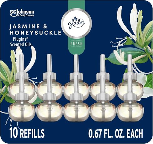 Glade PlugIns Refills Air Freshener, Jasmine & Honeysuckle, Scented and Essential Oils for Home and Bathroom, 0.67 Fl Oz, 10 Count in Kuwait