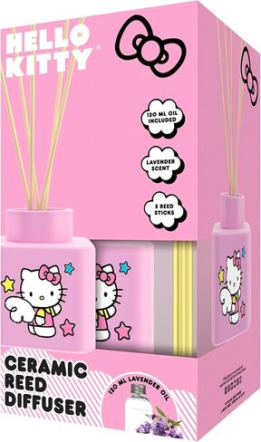 Hello Kitty Halloween Ceramic Reed Diffuser Set – Cinnamon Scent, Includes 120ml Oil & 5 Reed Sticks, Cute Black and Gold Pumpkin Design for Home, Office, or Gift in Kuwait