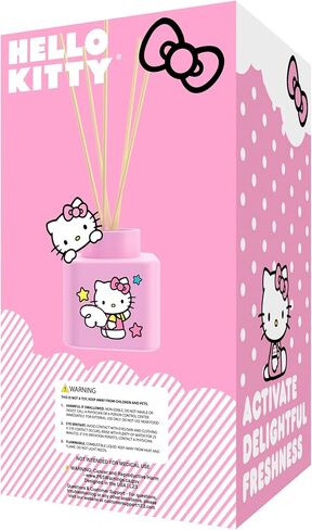 Hello Kitty Halloween Ceramic Reed Diffuser Set – Cinnamon Scent, Includes 120ml Oil & 5 Reed Sticks, Cute Black and Gold Pumpkin Design for Home, Office, or Gift in Kuwait