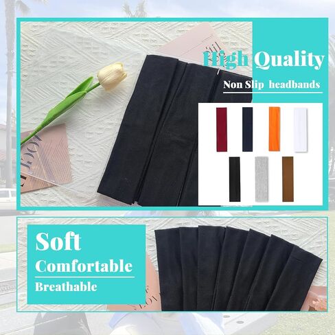 Black Headbands for Women Non Slip 7Pcs Elastic Head Bands for Women's Hair Soft Cotton Cloth Fashion Stretch Headbands for Women for Daily Workout Sports Running Yoga in Saudi Arabia