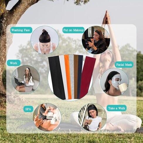 Black Headbands for Women Non Slip 7Pcs Elastic Head Bands for Women's Hair Soft Cotton Cloth Fashion Stretch Headbands for Women for Daily Workout Sports Running Yoga in Saudi Arabia