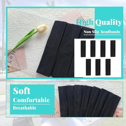 Black Headbands for Women Non Slip 7Pcs Elastic Head Bands for Women's Hair Soft Cotton Cloth Fashion Stretch Headbands for Women for Daily Workout Sports Running Yoga in Saudi Arabia