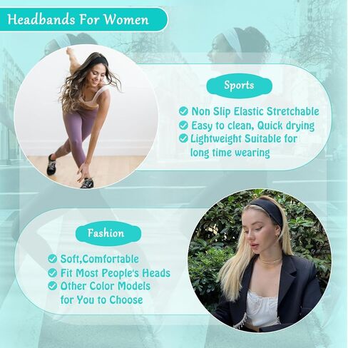 Black Headbands for Women Non Slip 7Pcs Elastic Head Bands for Women's Hair Soft Cotton Cloth Fashion Stretch Headbands for Women for Daily Workout Sports Running Yoga in Saudi Arabia
