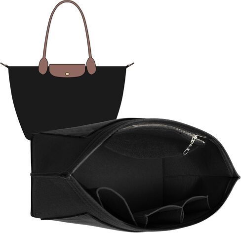 Doxo Longchamp Organizer Isert Bag المتوافق مع حقائب اليد الكبيرة ، منظم محفظة مع حامل الكأس (L ، الأسود) in Kuwait