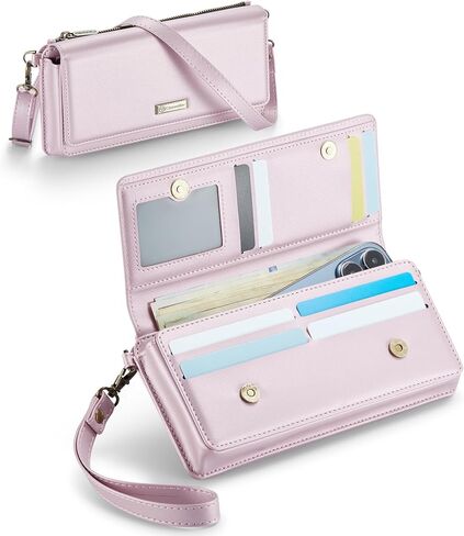 CaseMe Women Wallet RFID Blocking Multi Card Slots with Zipper Pocket Detachable Wristlet & Shoulder Strap in Saudi Arabia