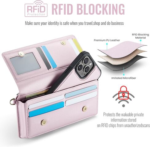 CaseMe Women Wallet RFID Blocking Multi Card Slots with Zipper Pocket Detachable Wristlet & Shoulder Strap in Saudi Arabia