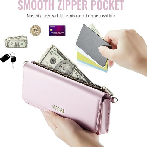 CaseMe Women Wallet RFID Blocking Multi Card Slots with Zipper Pocket Detachable Wristlet & Shoulder Strap in Saudi Arabia