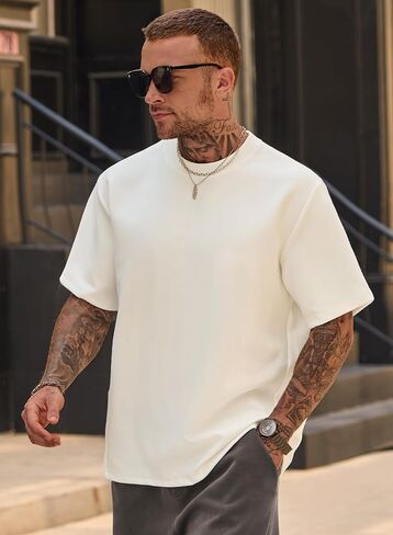 القمصان الضخمة ذات الحجم الثقيل طاقم القطن على الرقبة تمتد أزياء الصيف قمم تي شيرت سميكة (S-XXL) in Kuwait