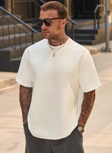 القمصان الضخمة ذات الحجم الثقيل طاقم القطن على الرقبة تمتد أزياء الصيف قمم تي شيرت سميكة (S-XXL) in Kuwait
