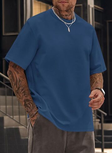 القمصان الضخمة ذات الحجم الثقيل طاقم القطن على الرقبة تمتد أزياء الصيف قمم تي شيرت سميكة (S-XXL) in Saudi Arabia